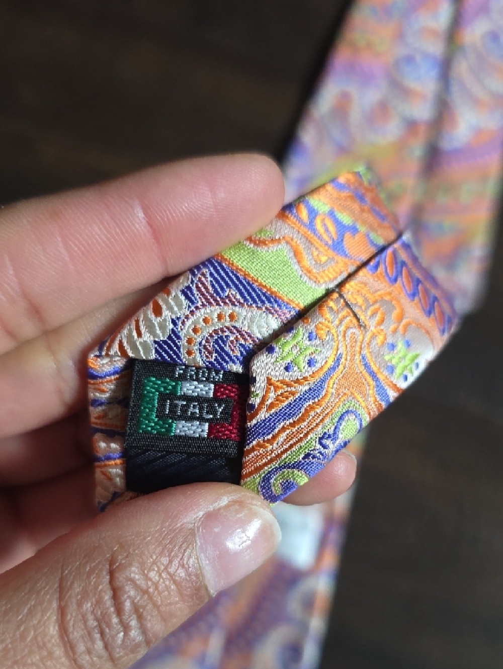 Gianfranco Paisley Silk Tie in Purple and Orange - Picture 3 of 8